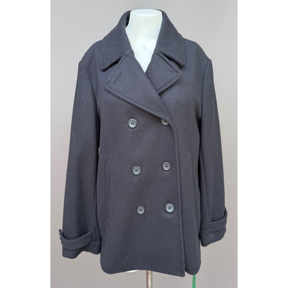 Lands End Pea Coat 16W Black Wool Blend Double Breasted Classic Jacket Minimal